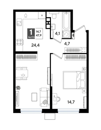 
  Продается 1-комн. квартира 47.9 м², в ЖК ДОГМА ПАРК, лит 13. Фото 1.