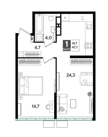 
  Продается 1-комн. квартира 47.7 м², в ЖК ДОГМА ПАРК, лит 13. Фото 1.