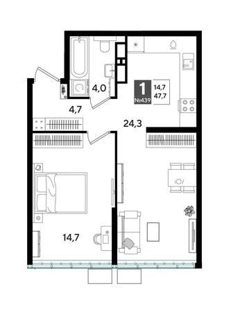 
  Продается 1-комн. квартира 47.7 м², в ЖК ДОГМА ПАРК, лит 13. Фото 1.