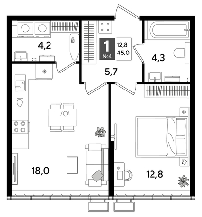 
  Продается 1-комн. квартира 45 м², в ЖК ДОГМА ПАРК, литера 16. Фото 1.