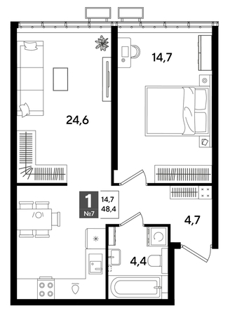 
  Продается 1-комн. квартира 48.4 м², в ЖК ДОГМА ПАРК, литера 16. Фото 1.