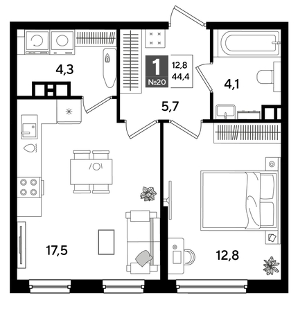 
  Продается 1-комн. квартира 44.4 м², в ЖК ДОГМА ПАРК, литера 16. Фото 1.