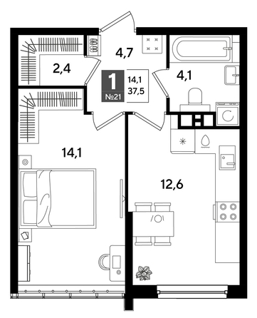 
  Продается 1-комн. квартира 37.5 м², в ЖК ДОГМА ПАРК, литера 16. Фото 1.