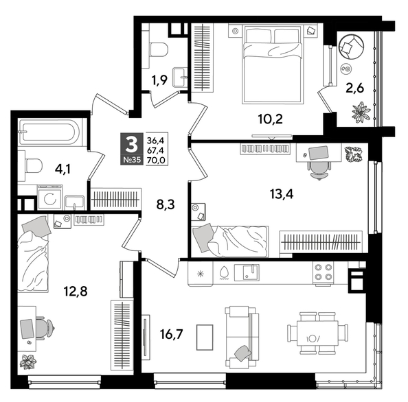 
  Продается 3-комн. квартира 70 м², в ЖК ДОГМА ПАРК, литера 16. Фото 1.