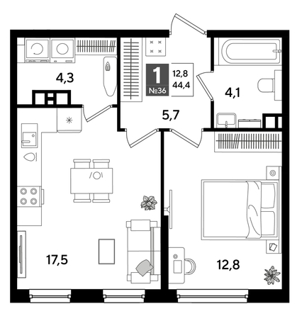 
  Продается 1-комн. квартира 44.4 м², в ЖК ДОГМА ПАРК, литера 16. Фото 1.