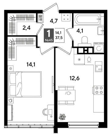
  Продается 1-комн. квартира 37.5 м², в ЖК ДОГМА ПАРК, литера 16. Фото 1.