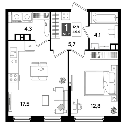
  Продается 1-комн. квартира 44.4 м², в ЖК ДОГМА ПАРК, литера 16. Фото 1.