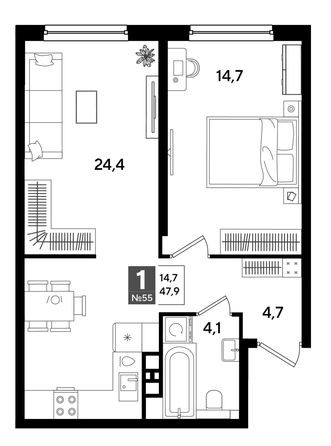
  Продается 1-комн. квартира 47.9 м², в ЖК ДОГМА ПАРК, литера 16. Фото 1.