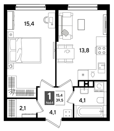 
  Продается 1-комн. квартира 39.5 м², в ЖК ДОГМА ПАРК, литера 16. Фото 1.