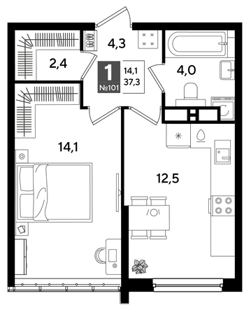 
  Продается 1-комн. квартира 37.3 м², в ЖК ДОГМА ПАРК, литера 16. Фото 1.
