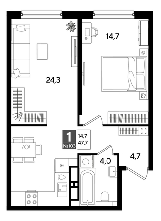 
  Продается 1-комн. квартира 47.7 м², в ЖК ДОГМА ПАРК, литера 16. Фото 1.
