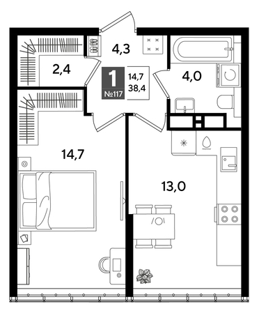 
  Продается 1-комн. квартира 38.4 м², в ЖК ДОГМА ПАРК, литера 16. Фото 1.