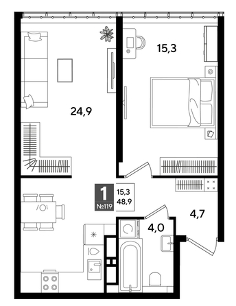 
  Продается 1-комн. квартира 48.9 м², в ЖК ДОГМА ПАРК, литера 16. Фото 1.