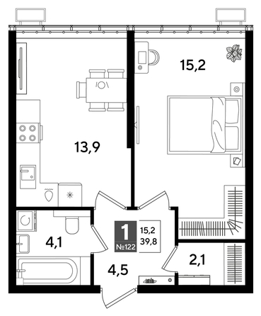 
  Продается 1-комн. квартира 39.8 м², в ЖК ДОГМА ПАРК, литера 16. Фото 1.