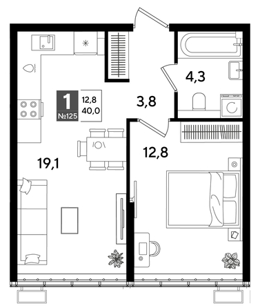 
  Продается 1-комн. квартира 40 м², в ЖК ДОГМА ПАРК, литера 16. Фото 1.