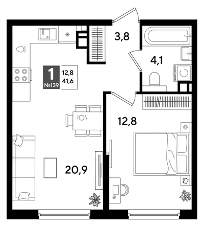 
  Продается 1-комн. квартира 41.6 м², в ЖК ДОГМА ПАРК, литера 16. Фото 1.