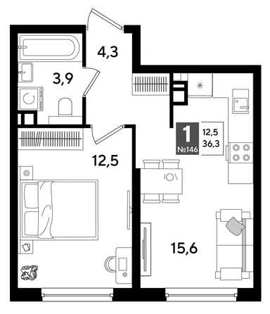 
  Продается 1-комн. квартира 36.3 м², в ЖК ДОГМА ПАРК, литера 16. Фото 1.
