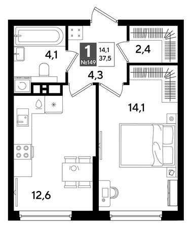 
  Продается 1-комн. квартира 37.5 м², в ЖК ДОГМА ПАРК, литера 16. Фото 1.