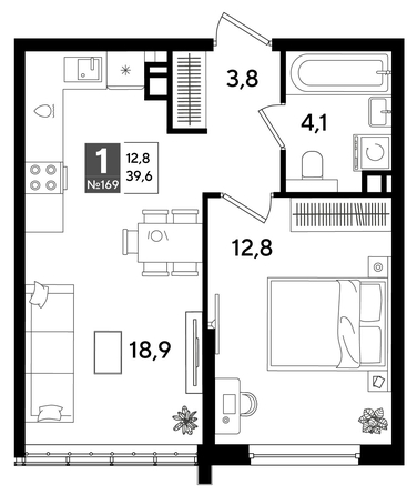 
  Продается 1-комн. квартира 39.6 м², в ЖК ДОГМА ПАРК, литера 16. Фото 1.