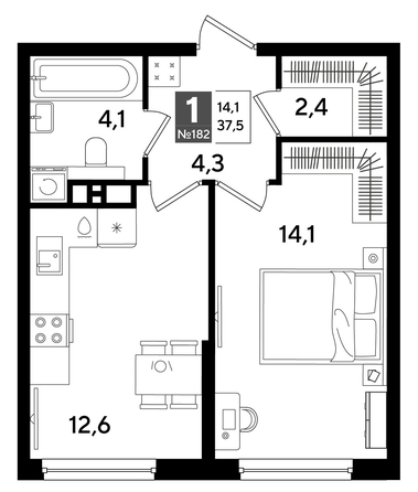 
  Продается 1-комн. квартира 37.5 м², в ЖК ДОГМА ПАРК, литера 16. Фото 1.