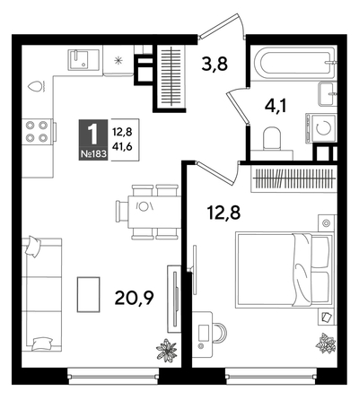 
  Продается 1-комн. квартира 41.6 м², в ЖК ДОГМА ПАРК, литера 16. Фото 1.