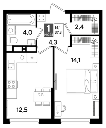 
  Продается 1-комн. квартира 37.3 м², в ЖК ДОГМА ПАРК, литера 16. Фото 1.