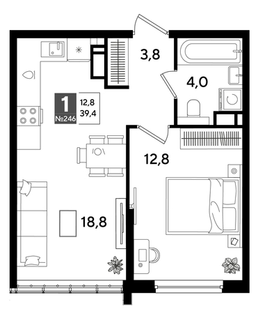 
  Продается 1-комн. квартира 39.4 м², в ЖК ДОГМА ПАРК, литера 16. Фото 1.