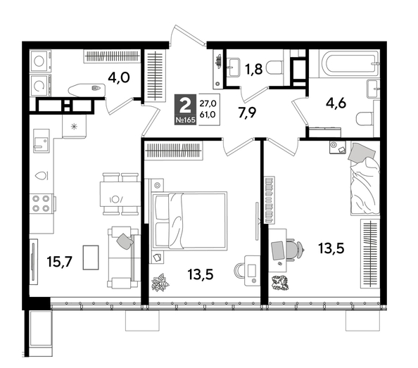 
  Продается 2-комн. квартира 61 м², в ЖК ДОГМА ПАРК, лит 17. Фото 1.