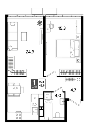 
  Продается 1-комн. квартира 48.9 м², в ЖК ДОГМА ПАРК, литера 19. Фото 1.