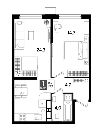 
  Продается 1-комн. квартира 47.7 м², в ЖК ДОГМА ПАРК, литера 19. Фото 1.