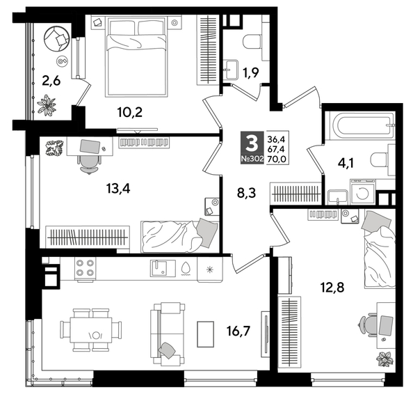 
  Продается 3-комн. квартира 70 м², в ЖК ДОГМА ПАРК, литера 19. Фото 1.