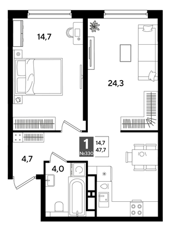 
  Продается 1-комн. квартира 47.7 м², в ЖК ДОГМА ПАРК, литера 19. Фото 1.