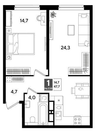 
  Продается 1-комн. квартира 47.7 м², в ЖК ДОГМА ПАРК, литера 19. Фото 1.