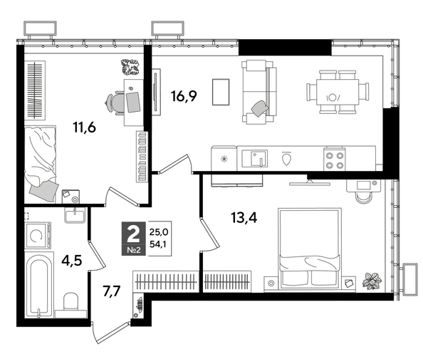 
  Продается 2-комн. квартира 54.1 м², в ЖК ДОГМА ПАРК, лит 20. Фото 1.