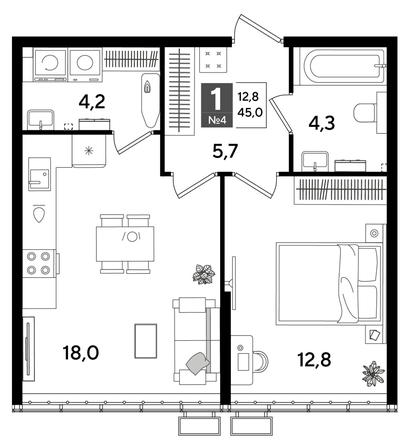 
  Продается 1-комн. квартира 45 м², в ЖК ДОГМА ПАРК, лит 20. Фото 1.
