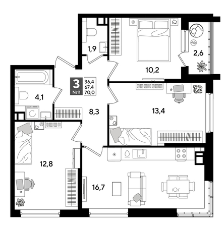 
  Продается 3-комн. квартира 70 м², в ЖК ДОГМА ПАРК, лит 20. Фото 1.