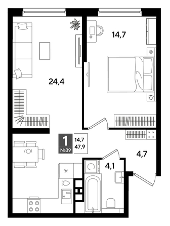 
  Продается 1-комн. квартира 47.9 м², в ЖК ДОГМА ПАРК, лит 20. Фото 1.