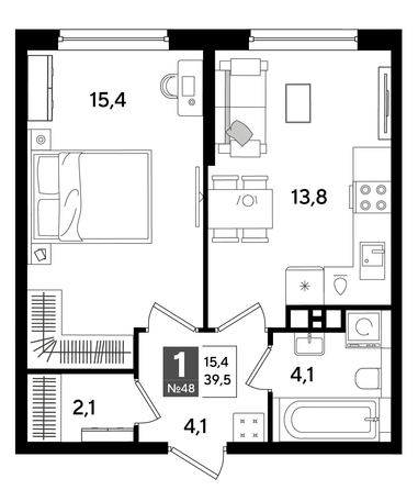 
  Продается 1-комн. квартира 39.5 м², в ЖК ДОГМА ПАРК, лит 20. Фото 1.