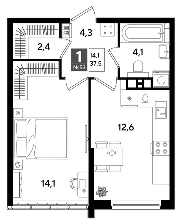 
  Продается 1-комн. квартира 37.5 м², в ЖК ДОГМА ПАРК, лит 20. Фото 1.