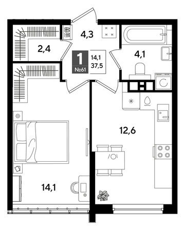 
  Продается 1-комн. квартира 37.5 м², в ЖК ДОГМА ПАРК, лит 20. Фото 1.