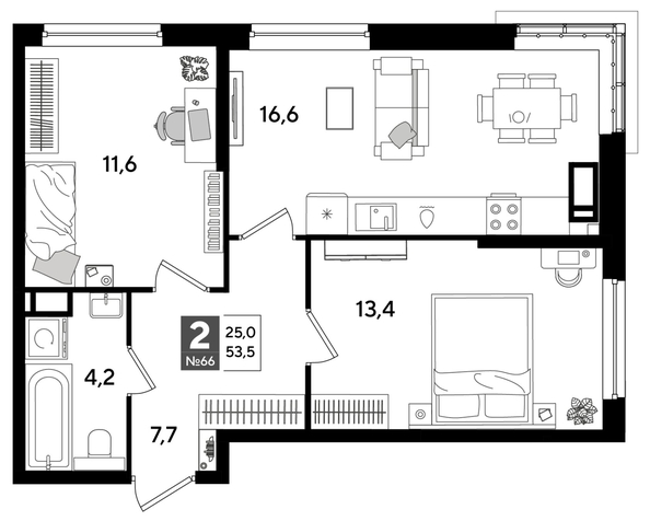 
  Продается 2-комн. квартира 53.5 м², в ЖК ДОГМА ПАРК, лит 20. Фото 1.