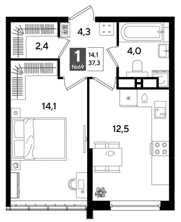 
  Продается 1-комн. квартира 37.3 м², в ЖК ДОГМА ПАРК, лит 20. Фото 1.