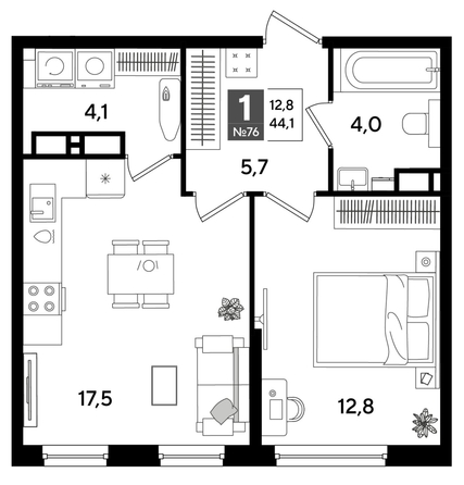 
  Продается 1-комн. квартира 44.1 м², в ЖК ДОГМА ПАРК, лит 20. Фото 1.