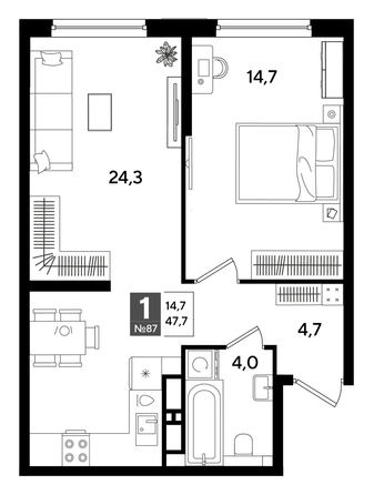
  Продается 1-комн. квартира 47.7 м², в ЖК ДОГМА ПАРК, лит 20. Фото 1.