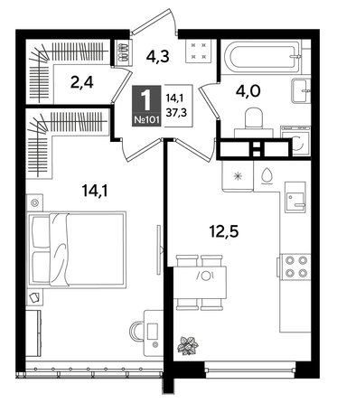 
  Продается 1-комн. квартира 37.3 м², в ЖК ДОГМА ПАРК, лит 20. Фото 1.