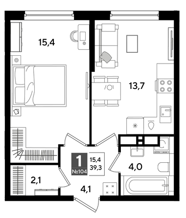 
  Продается 1-комн. квартира 39.3 м², в ЖК ДОГМА ПАРК, лит 20. Фото 1.