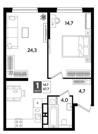 
  Продается 1-комн. квартира 47.7 м², в ЖК ДОГМА ПАРК, лит 20. Фото 1.