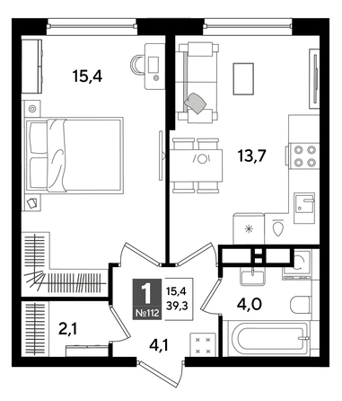 
  Продается 1-комн. квартира 39.3 м², в ЖК ДОГМА ПАРК, лит 20. Фото 1.