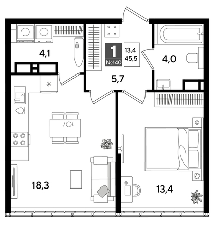 
  Продается 1-комн. квартира 45.5 м², в ЖК ДОГМА ПАРК, лит 20. Фото 1.