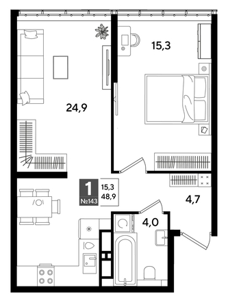 
  Продается 1-комн. квартира 48.9 м², в ЖК ДОГМА ПАРК, лит 20. Фото 1.